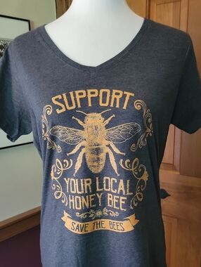 Support Your Local Honey Bee Graphic Tee - Gray with Gold Print